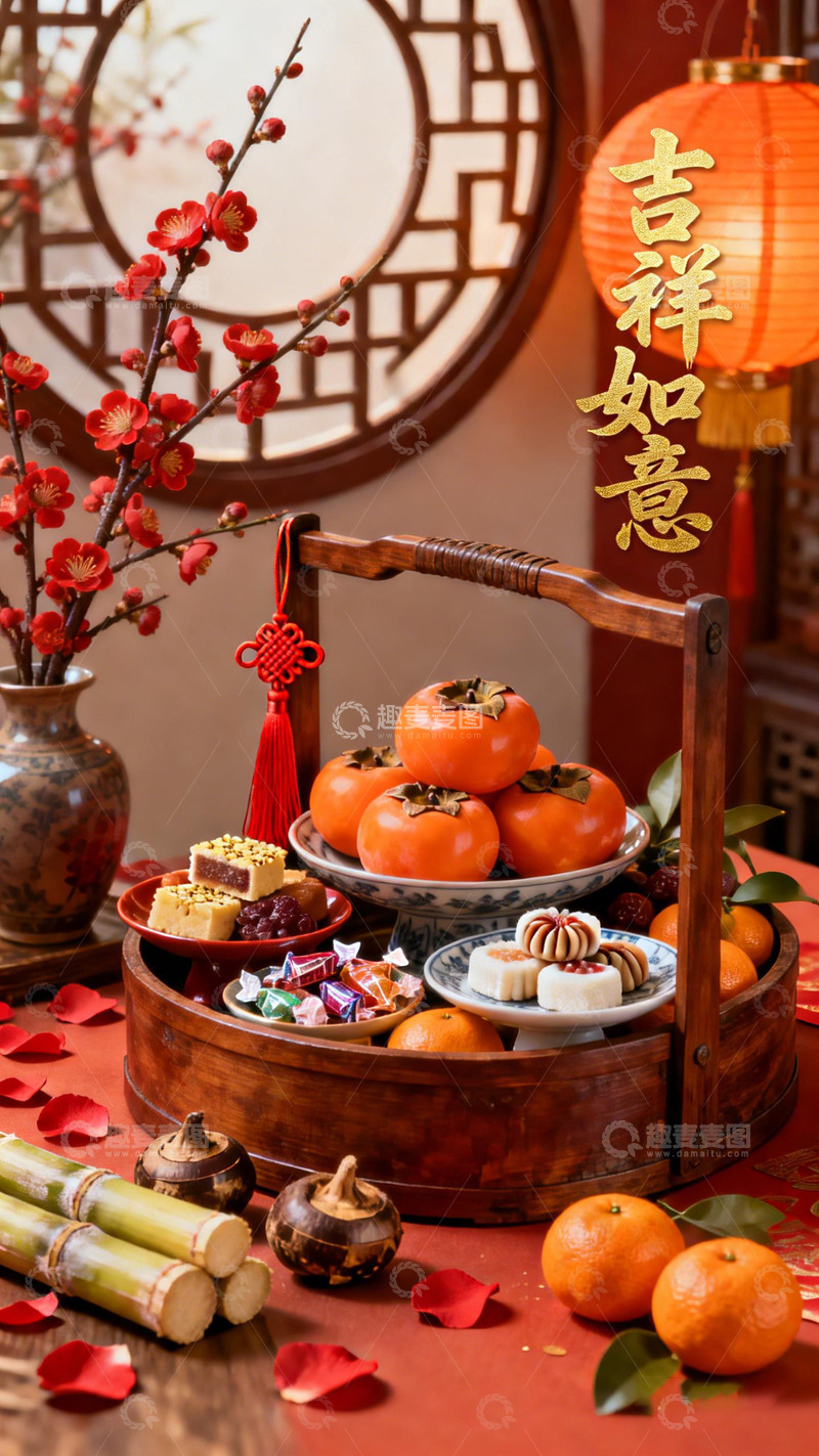 高清大图下载【趣麦麦图】传统春节喜庆水果糕点摆设