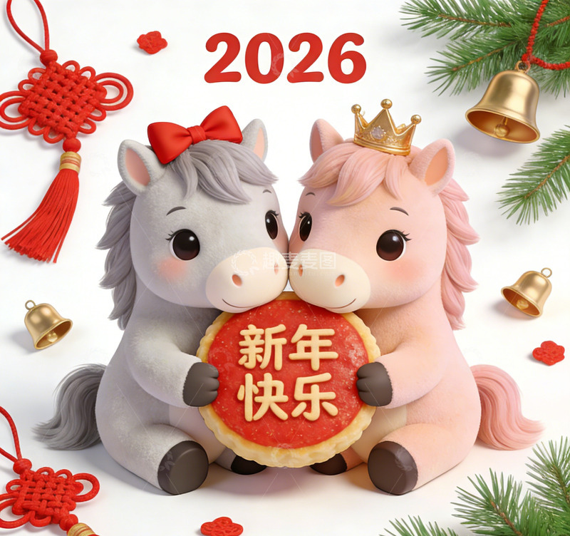 高清大图下载【趣麦麦图】可爱马儿新年贺卡设计素材