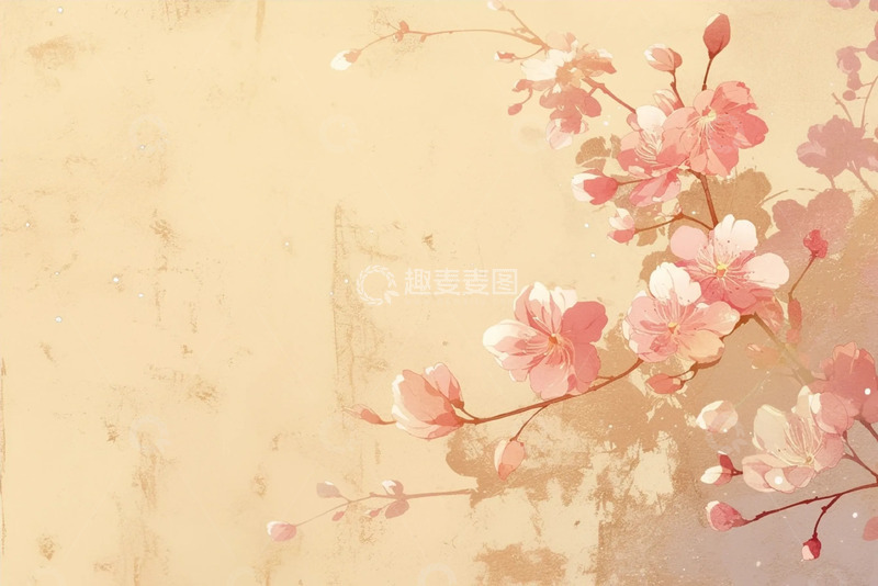 高清大图下载【趣麦麦图】春日樱花枝插画