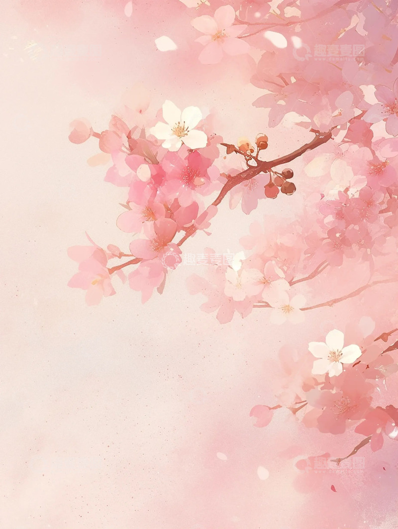 高清大图下载【趣麦麦图】樱花枝古风装饰画