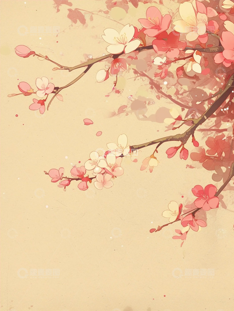 高清大图下载【趣麦麦图】粉樱花枝古风画面