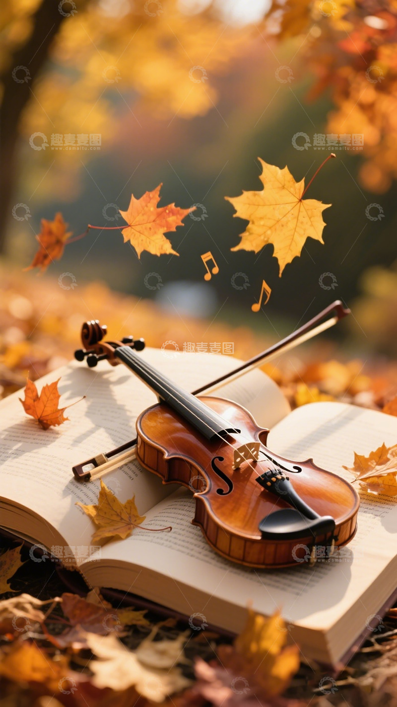 高清大图下载【趣麦麦图】秋叶小提琴书香音乐