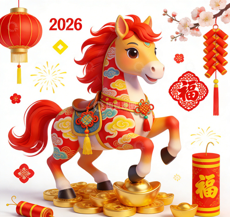 高清大图下载【趣麦麦图】2026年喜庆马年装饰图案设计