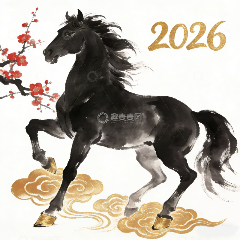 高清大图下载【趣麦麦图】水墨骏马2026年吉祥图