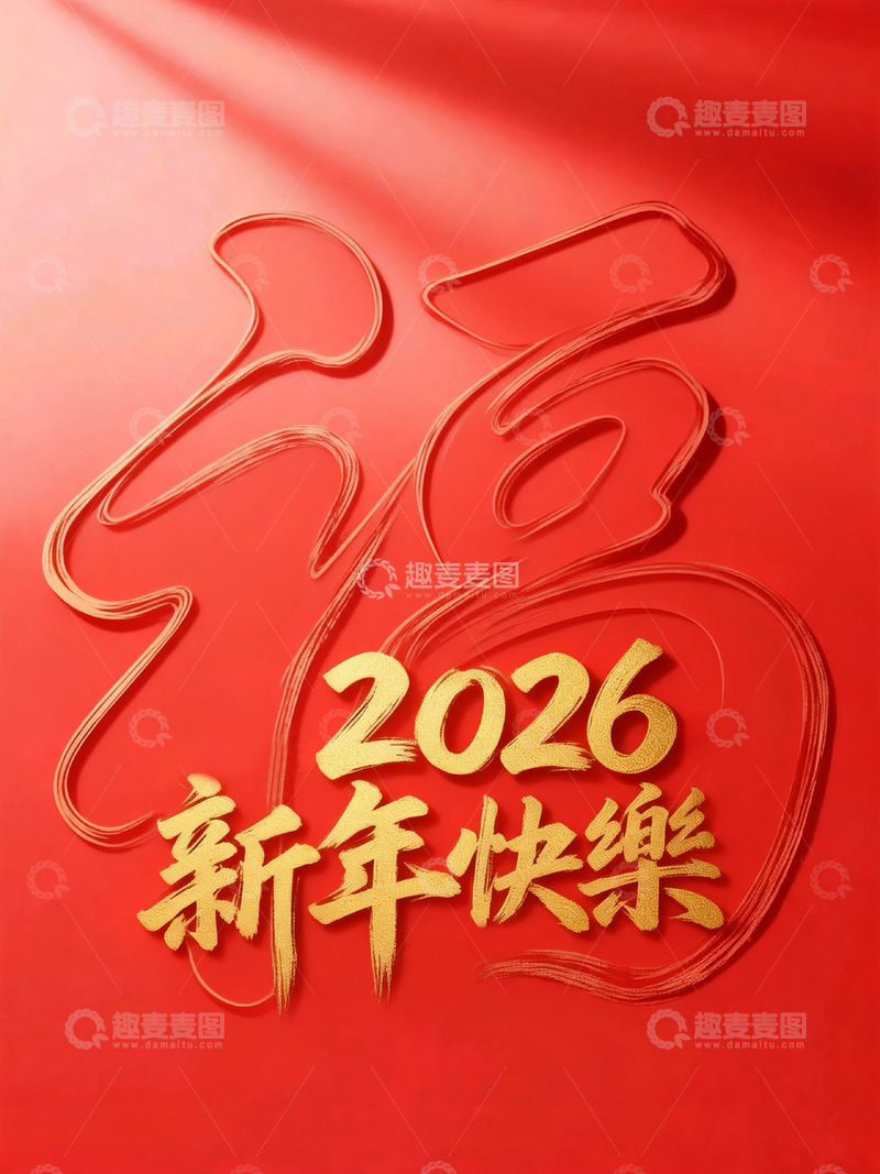 高清大图下载【趣麦麦图】-红色喜庆2026新年祝福图片