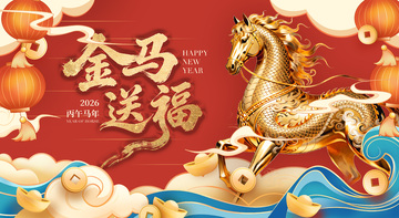 金马送福喜庆新年插画