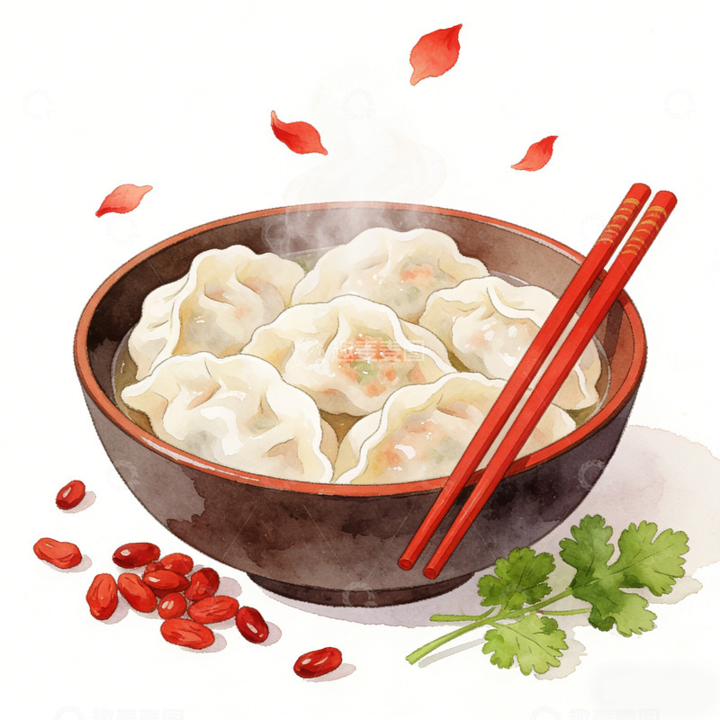 高清大图下载【趣麦麦图】水彩风格饺子美食插画设计素材