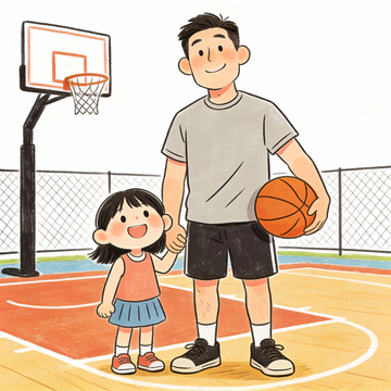 插画篮球场上的父女俩4