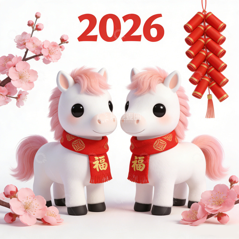 高清大图下载【趣麦麦图】2026年新年马儿祝福摆件
