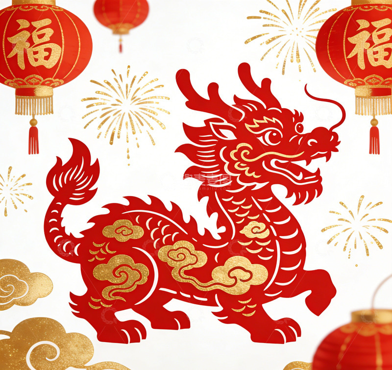 高清大图下载【趣麦麦图】中国风麒麟节庆装饰图案