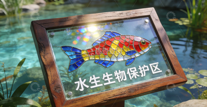 高清大图下载【趣麦麦图】彩绘鱼保护牌自然保护区