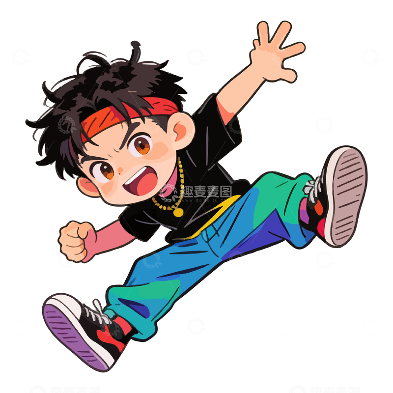 源文件下载【趣麦麦图】街舞少年动漫风格插画