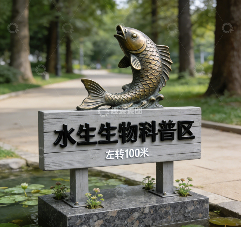 高清大图下载【趣麦麦图】鱼雕塑指示牌水生景区