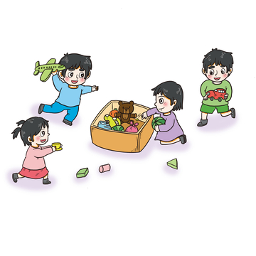 孩童欢乐玩玩具场景插画
