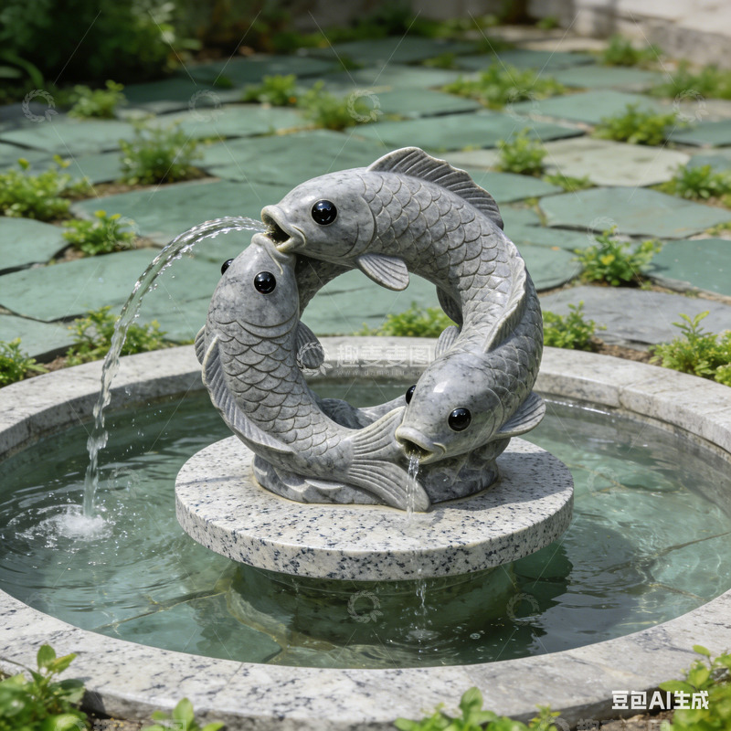 高清大图下载【趣麦麦图】石雕鱼喷泉园林景观