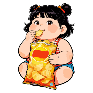 卡通小女孩吃薯片插画素材