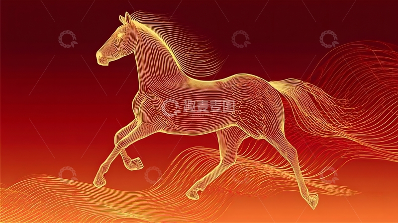 高清大图下载【趣麦麦图】动感线条马匹插画