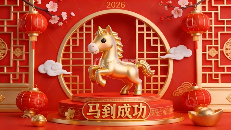高清大图下载【趣麦麦图】2026年喜庆马雕塑