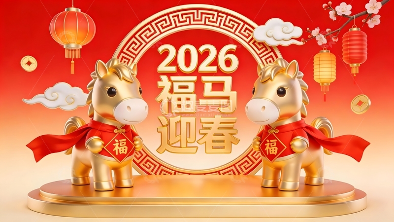 高清大图下载【趣麦麦图】福马迎春喜庆海报设计