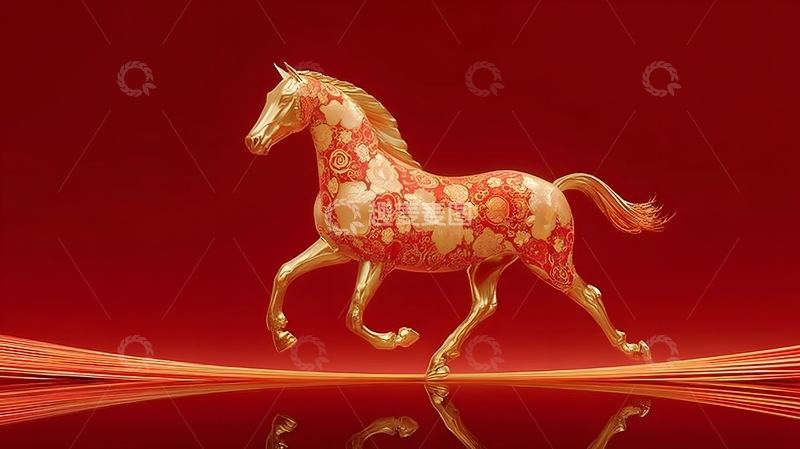 高清大图下载【趣麦麦图】金色骏马喜庆装饰艺术图片