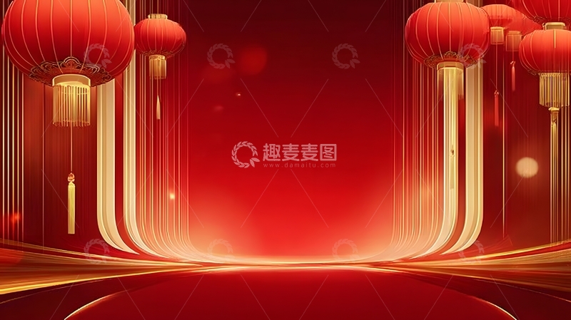 高清大图下载【趣麦麦图】红色喜庆灯笼舞台背景