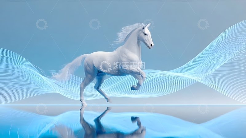 高清大图下载【趣麦麦图】蓝白白马动态科技风