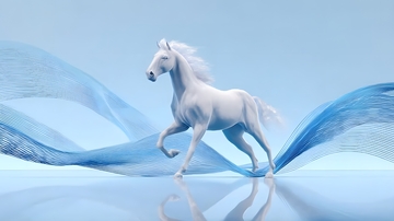 梦幻白马蓝色流动艺术插画