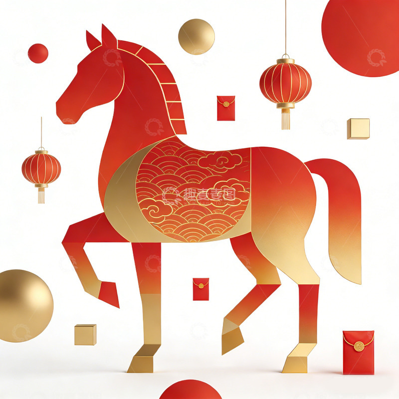 高清大图下载【趣麦麦图】红色马年节日装饰设计素材