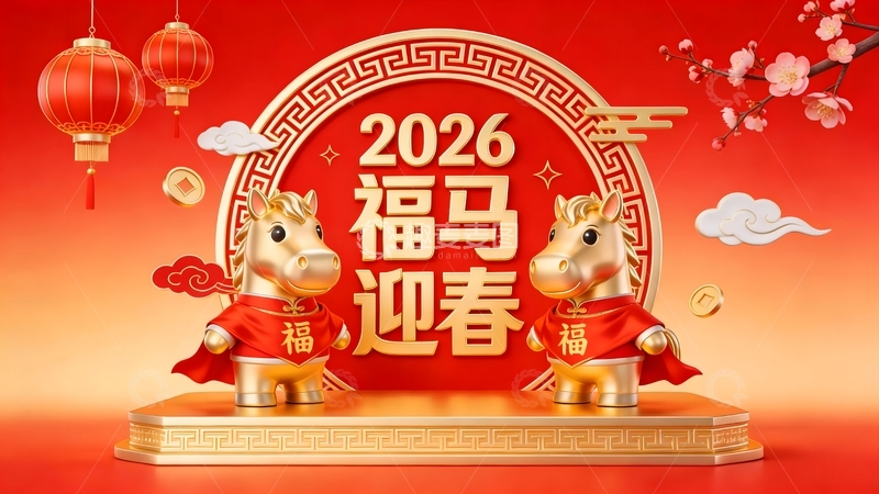 高清大图下载【趣麦麦图】喜庆2026福马迎春海报设计