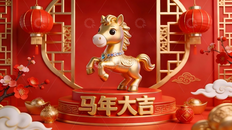 高清大图下载【趣麦麦图】马年大吉喜庆装饰摆件设计素材