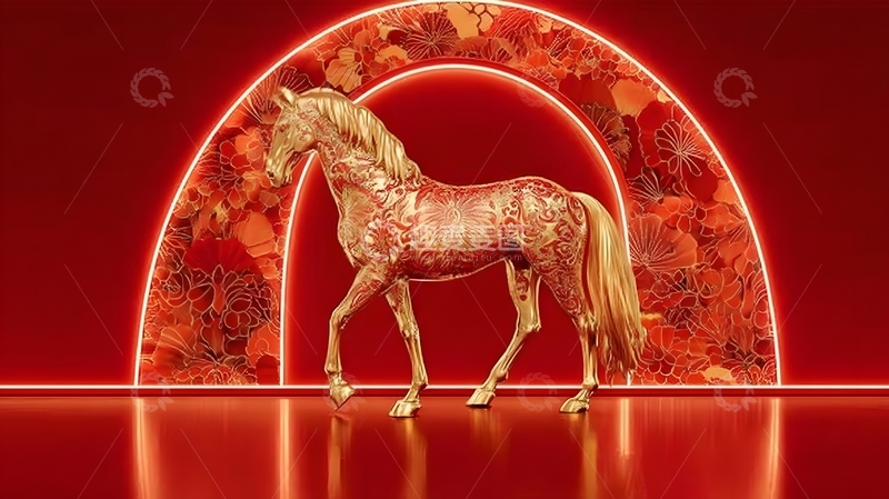 高清大图下载【趣麦麦图】红色装饰马艺术雕塑