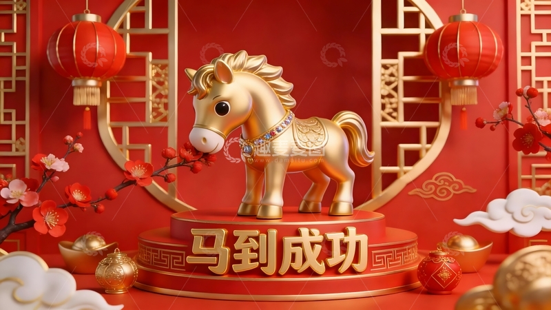 高清大图下载【趣麦麦图】马年吉祥金色骏马摆件