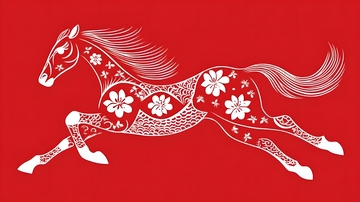 中国红剪纸马艺术图案