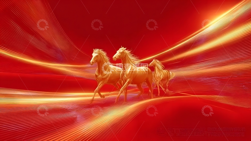 高清大图下载【趣麦麦图】红色动态骏马图案背景设计素材