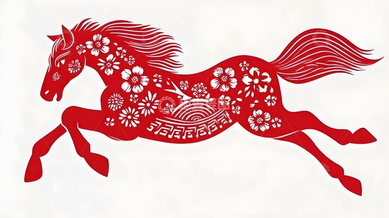 高清大图下载【趣麦麦图】剪纸风格马年艺术图案