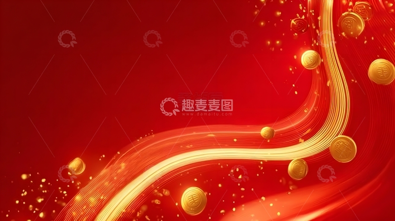 高清大图下载【趣麦麦图】红色喜庆金币飘动背景