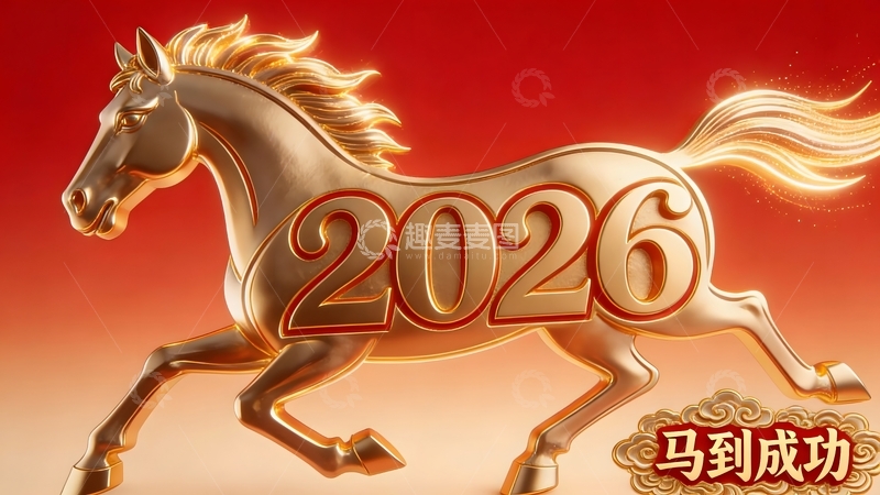 高清大图下载【趣麦麦图】金马奔腾2026新年祝福