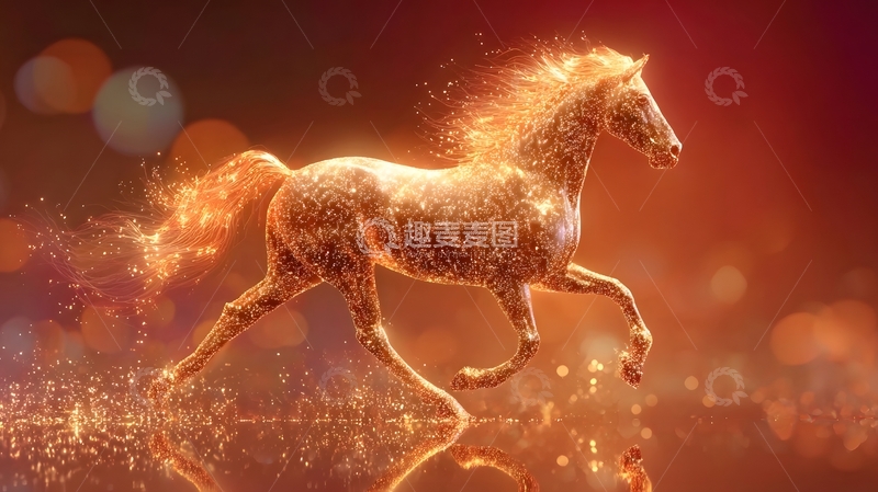 高清大图下载【趣麦麦图】金光闪耀梦幻马匹数字艺术