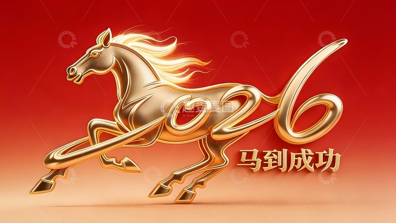 高清大图下载【趣麦麦图】金色马年祝福艺术图