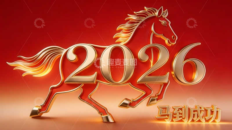 高清大图下载【趣麦麦图】金色马年祝福图