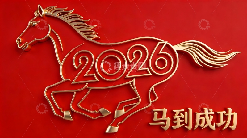 高清大图下载【趣麦麦图】金色马踏2026祝福图