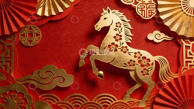 高清大图下载【趣麦麦图】金色骏马喜庆装饰图案设计