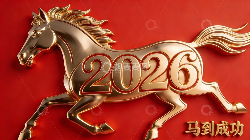 高清大图下载【趣麦麦图】金色骏马2026成功祝福