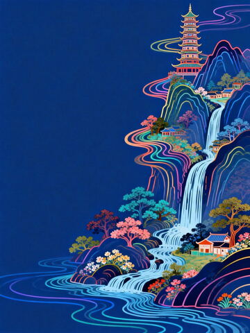 手绘插画江山