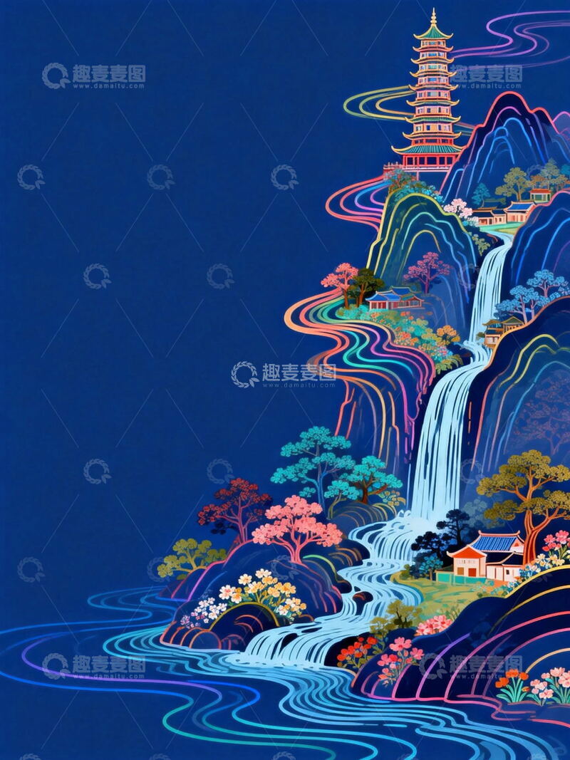 高清大图下载【趣麦麦图】手绘插画江山