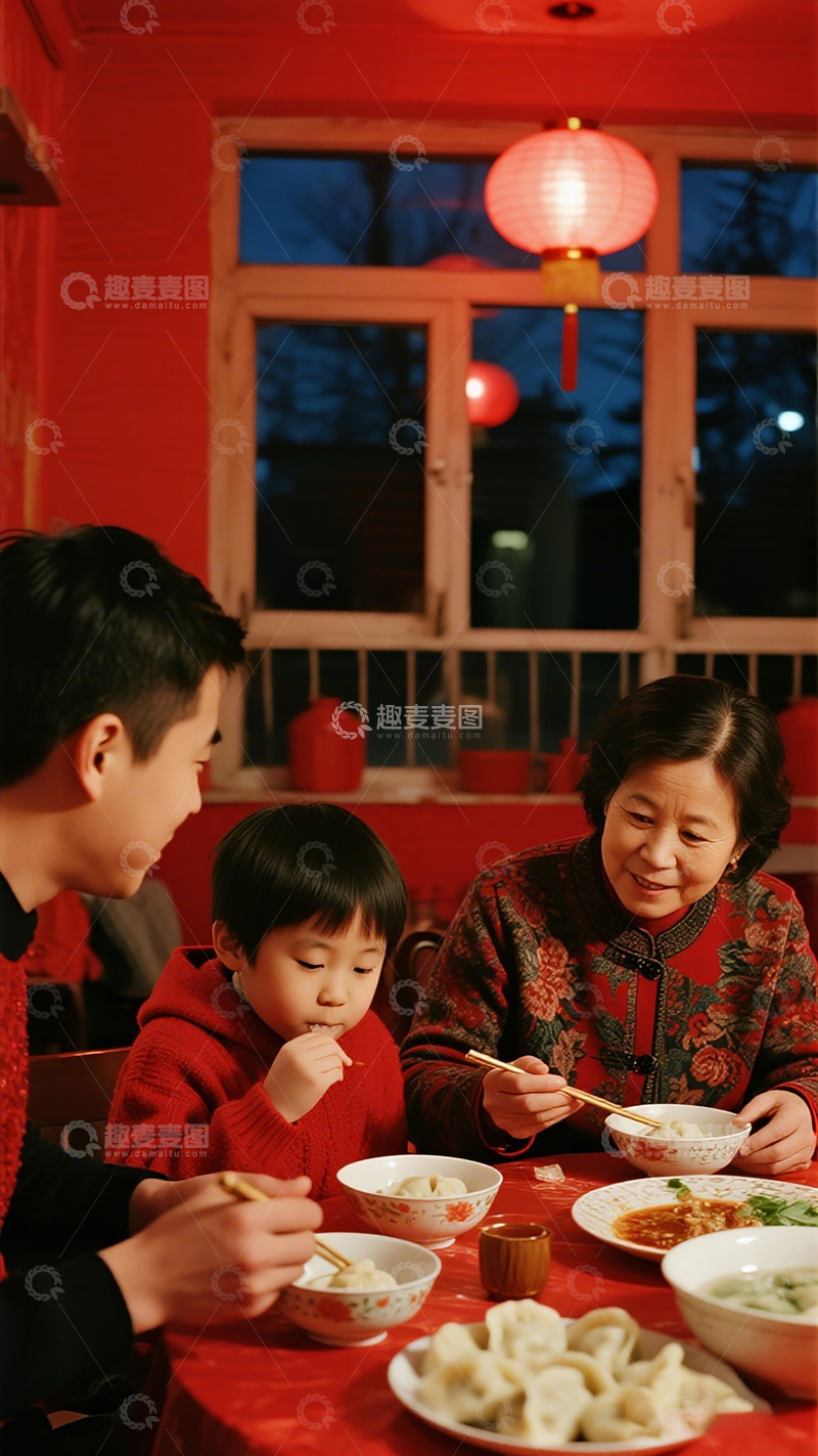 高清大图下载【趣麦麦图】喜庆春节家庭聚餐摄影图片