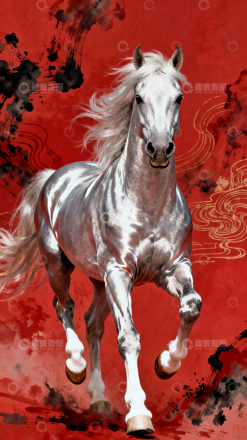 源文件下载【趣麦麦图】水墨意境银色骏马3