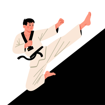 卡通风格武术踢腿矢量插画