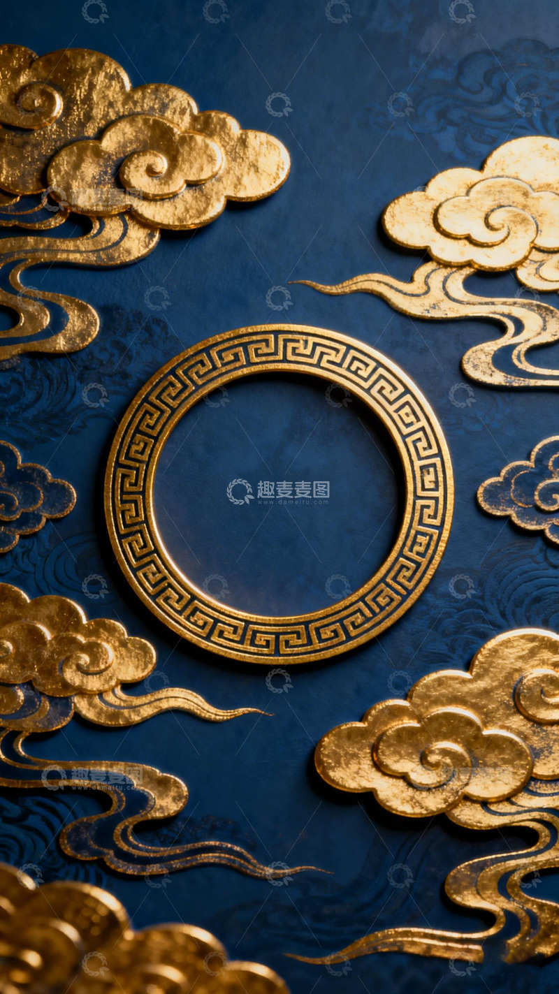 高清大图下载【趣麦麦图】-古典中国风金色云纹装饰图案