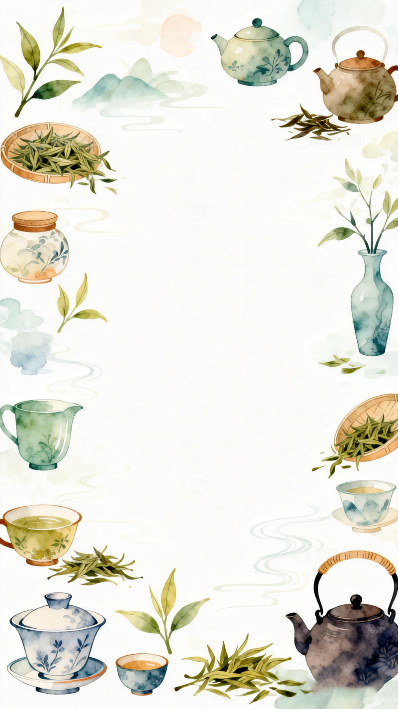 高清大图下载【趣麦麦图】水墨茶道艺术插画